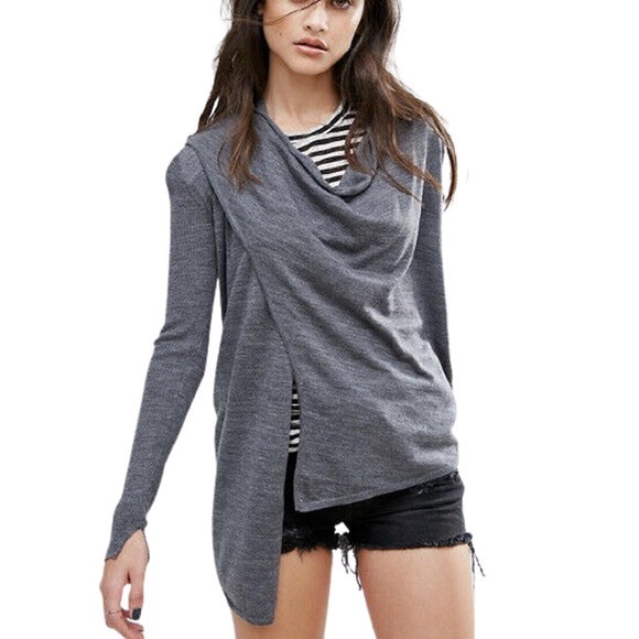 ALL SAINTS Drina Ribbed Cardigan, Asymmetric Shoulder Zip, Open Front, Medium - Picture 10 of 11